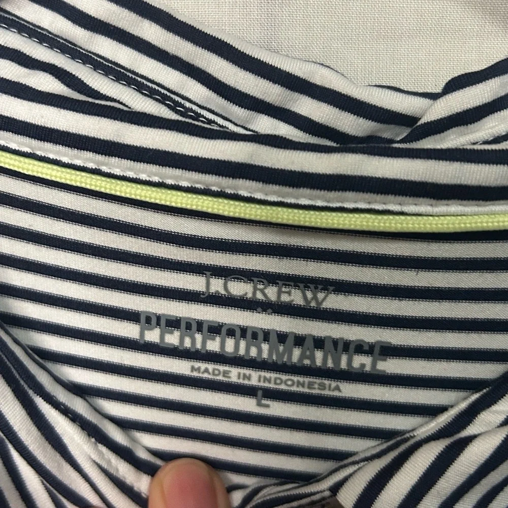 J.Crew Performance Polo Shirt Men's Large Navy White Striped Short Sleeve Stretc